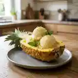 Sorbet à l'ananas frais servi dans sa coque naturelle