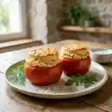Soufflé de saumon frais en coque de tomate fondante