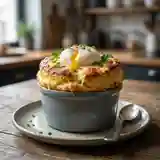 Soufflé léger aux œufs pochés et comté fondant
