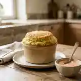 Soufflé léger de courgettes accompagné de sa sauce rose onctueuse