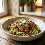 Spaghettis de courgettes à la sauce bolognaise maison savoureuse