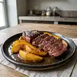 Steak d'autruche aux pommes caramélisées : recette gourmande et saine