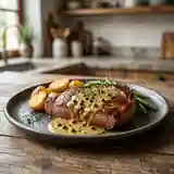 Steak d'autruche grillé à la sauce au poivre vert