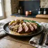 Steak flambé au whisky avec sauce au poivre crémeuse