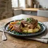 Steaks farcis au fromage et réduction de bière