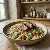 Taboulé gourmand aux pois chiches et agneau grillé