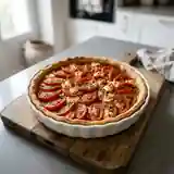 Tarte à la tomate, chèvre frais et herbes aromatiques