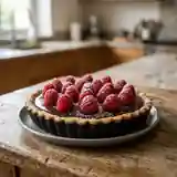 Tarte fondante au chocolat et framboises fraîches