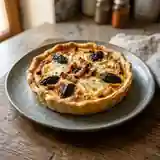 Tarte gourmande au chèvre, lard croustillant et pruneaux fondants
