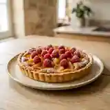 Tarte gourmande aux coings caramélisés et framboises fraîches