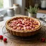 Tarte gourmande aux framboises et à la rhubarbe