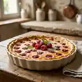 Tarte gourmande aux framboises et fromage blanc