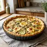Tarte légère aux courgettes, jambon et chèvre gratiné