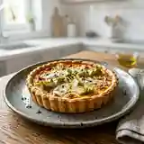 Tarte savoureuse au roquefort, artichauts et jambon