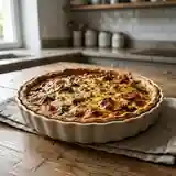 Tarte savoureuse aux champignons frais et jambon