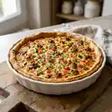 Tarte savoureuse aux petits légumes et viande fondante