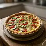 Tarte savoureuse courgette tomate à l'ail haché