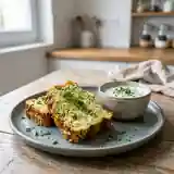 Terrine de courgette légère accompagnée d'une sauce yaourt aux herbes fraîches