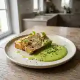 Terrine de thon onctueuse accompagnée d'un coulis de poireau frais