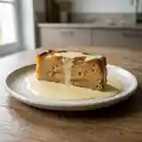 Terrine gourmande de pommes confites accompagnée de sa crème anglaise onctueuse