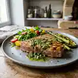 Thon grillé et sauce vierge aux anchois