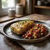 Thon rôti au safran et confit de légumes méditerranéens