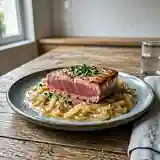 Thon snacké et fondue d'oignons onctueuse