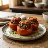 Tomates Farcies à la Viande Braisée au Vin Rouge, Recette Authentique et Savoureuse
