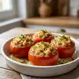 Tomates rôties aux crevettes et ail fondant