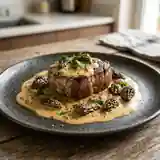 Tournedos d'autruche et crème de morilles