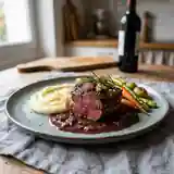 Tournedos d'autruche grillé aux herbes et sauce au vin rouge