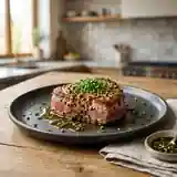 Tournedos de Thon Vert Poêlé aux Trois Poivres, Sauce Sashimi à la Ciboulette