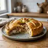 Tourte gourmande au poulet, champignons et lardons