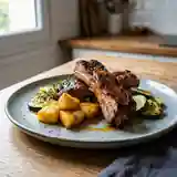 Travers de porc grillés à l'ananas et courgettes sautées