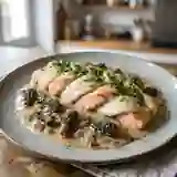 Tresse de sole et saumon au parfum de morilles