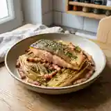 Truite fondante aux endives braisées et lard croustillant