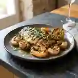 Truite grillée citronnée et crevettes
