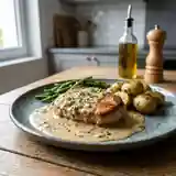 Veau fondant au roquefort et flambé au cognac