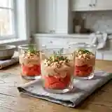 Verrines fraîches de pamplemousse au crabe et sauce cocktail maison