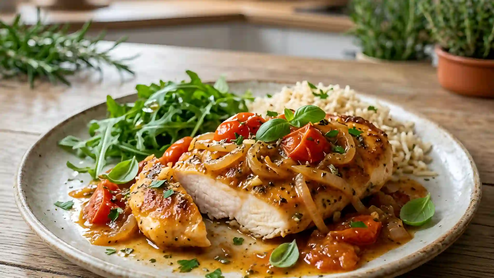 Recette facile d'escalopes de poulet aux tomates et oignons fondants ...