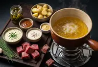 Fondue bourguignonne maison : viande fondante et sauces gourmandes