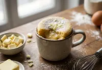 Gâteau moelleux au chocolat blanc cuit au micro-ondes pour une personne