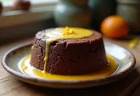 Gâteau tiède au chocolat fondant avec sauce au safran