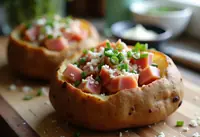 Pommes de terre farcies au jambon fumé : recette gourmande et facile