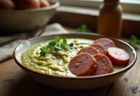 Purée onctueuse de pois cassés aux saucisses savoureuses