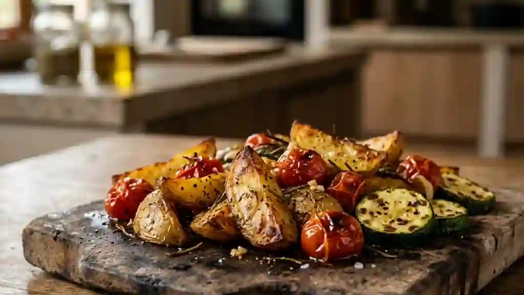 Légumes rôtis au romarin et ail croquant - Photo de présentation