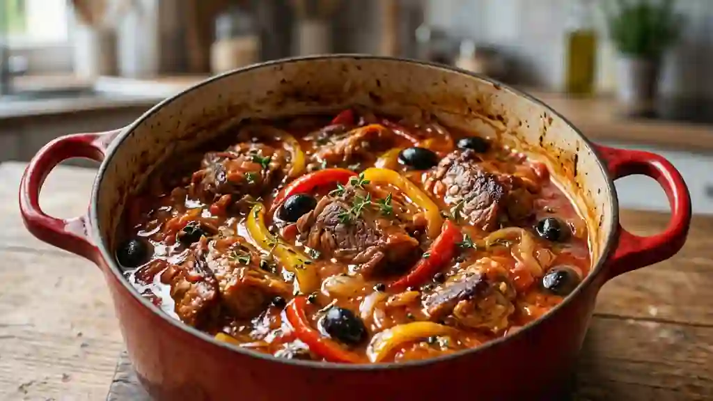 Agneau fondant aux poivrons et olives noires - Photo de présentation
