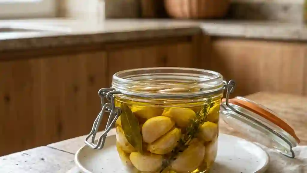 Ail nouveau confit fondant à l'huile - Photo de présentation