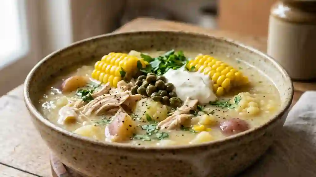 Ajiaco Onctueux au Poulet et Trois Pommes - Photo de présentation