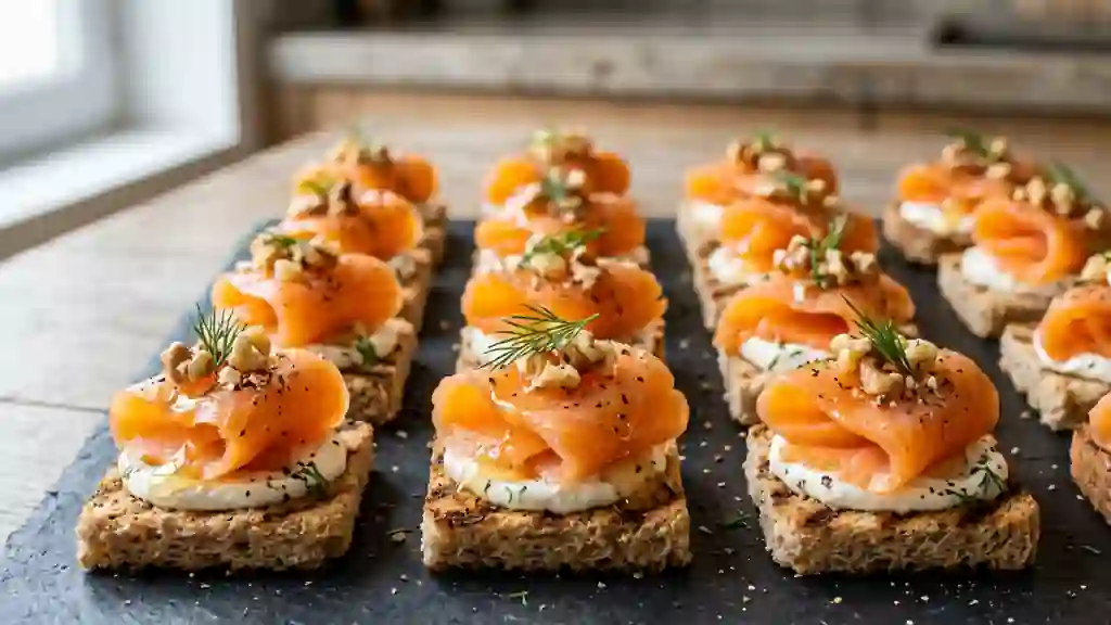 Toasts de saumon fumé au miel et noix croquantes - Photo de présentation